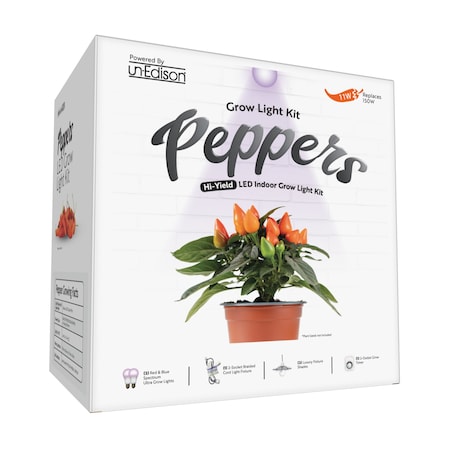 Miracle Led 2-Socket Pepper Grow Light Kit- Red & Blue Spec 12W Replace 150W Grow Bulbs, Silver Shades, Timer 802223